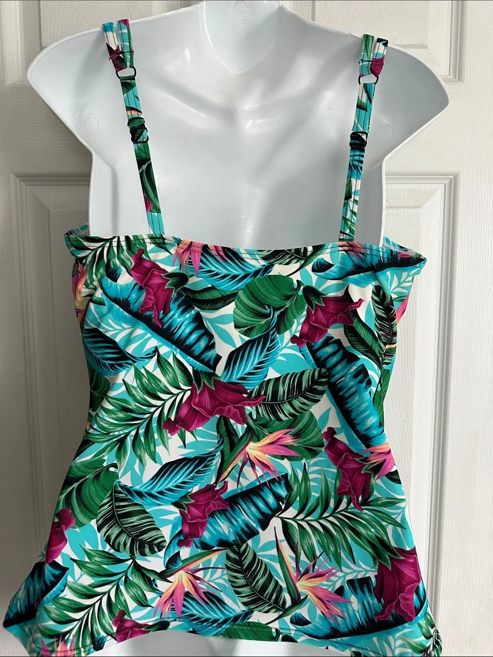 Women’s croft & barrow Tropical Floral Tankini Top in Mint and Pink Plus 16 - Picture 4 of 9